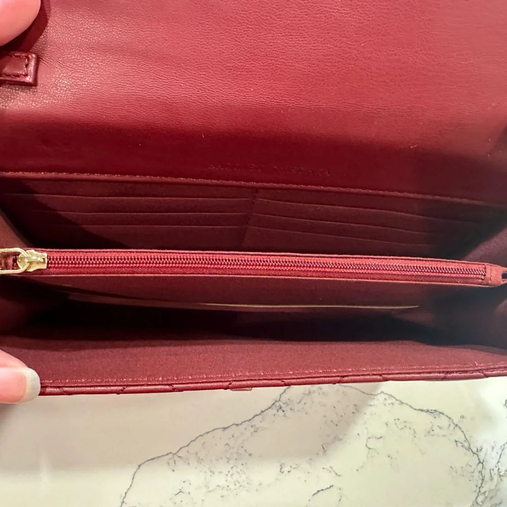 Badgley Mischka Quilted Crossbody Bag Designer Purse with Studs; Color - Wine - Picture 3 of 7
